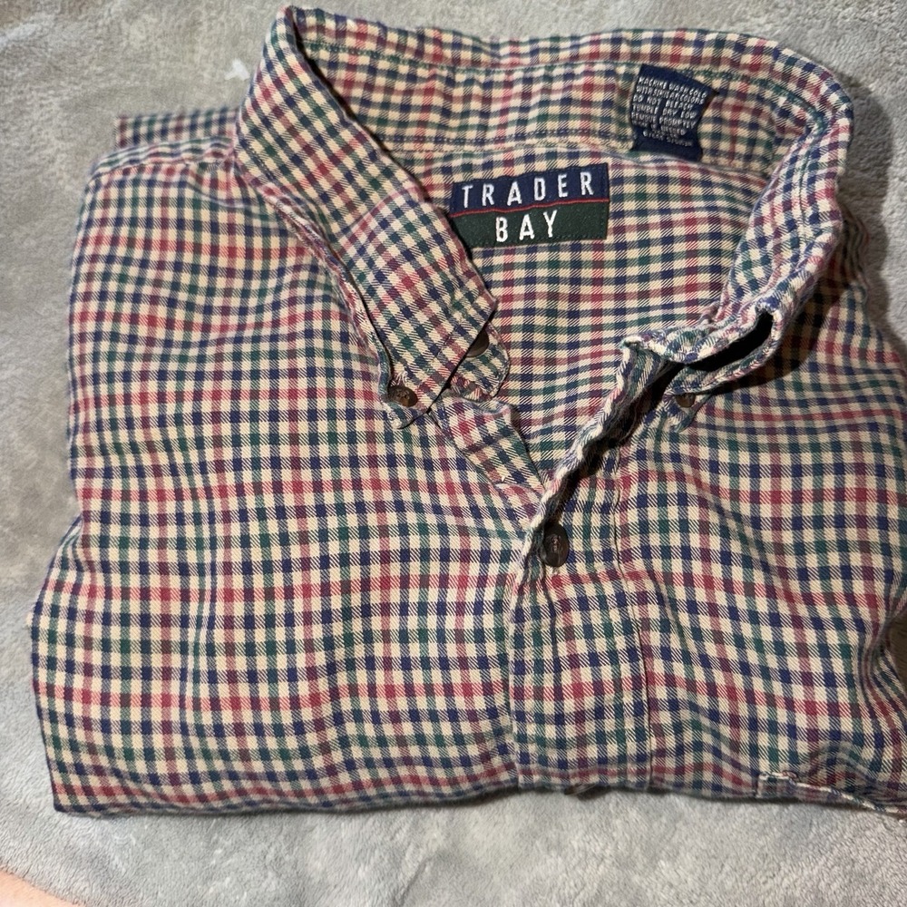 Vintage Trader Bay Plaid‎ Button Down Shirt Men 2XL Cotton Flannel Grunge 90s